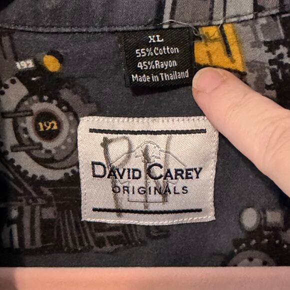 Men’s David Carey Train Print Button Down Shirt XL Steam Engine Locomotive Retro - Picture 3 of 7